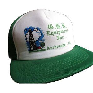 trucker Skater Cap  NEW True Vtg 80s OIL CO ANCHORAGE ALASKA GREEN PADDED OSFA